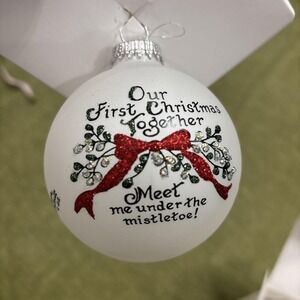 VTG Heart Gifts‎ by Teresa 1st Christmas Mistletoe Ornament USA Made Glass New